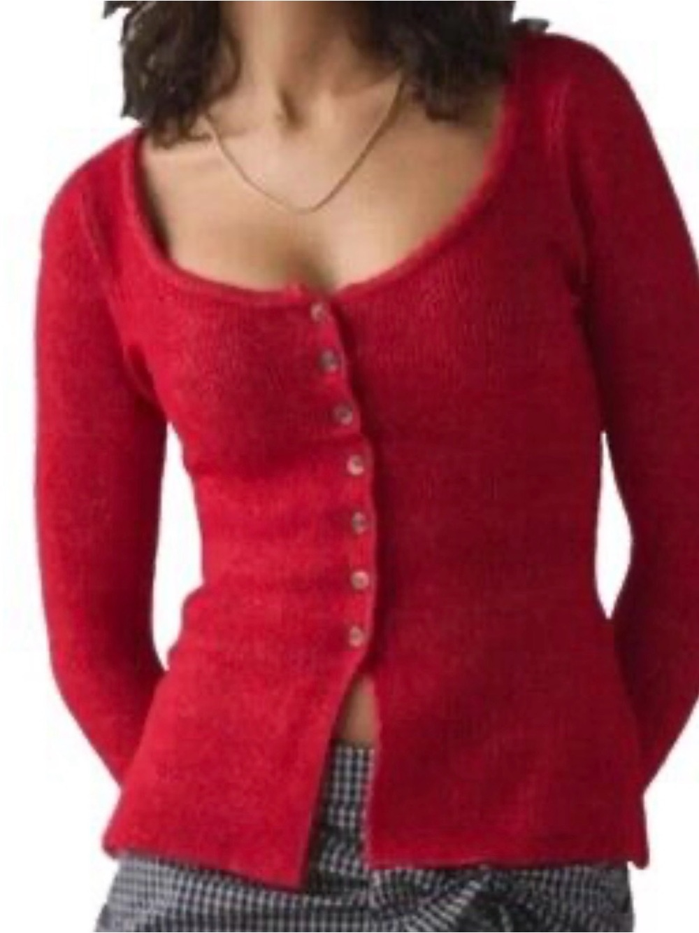 Kimchi Blue Frankie Red Scoop Neck Flyaway Cardigan L